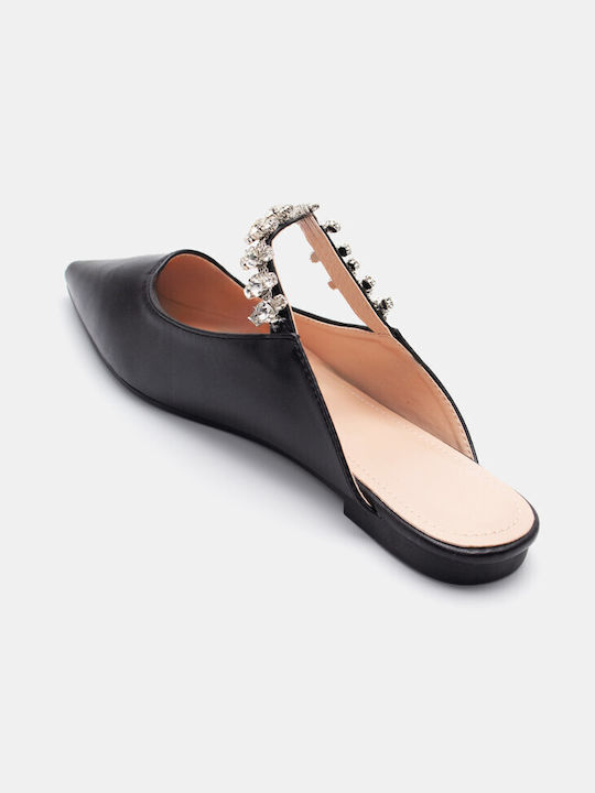 Luigi Flat Leather Mules Black