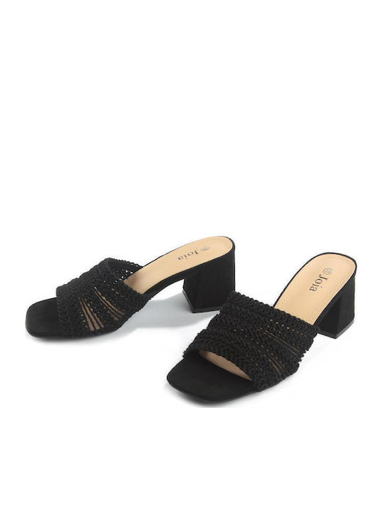 Suede Mules with Chunky High Heel in Black Color