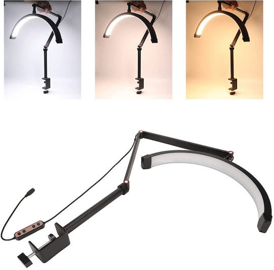 Adjustable Half Moon Salon Aesthetic Light with Clamp, 3 Lighting Modes, Black (Hd-m3x)