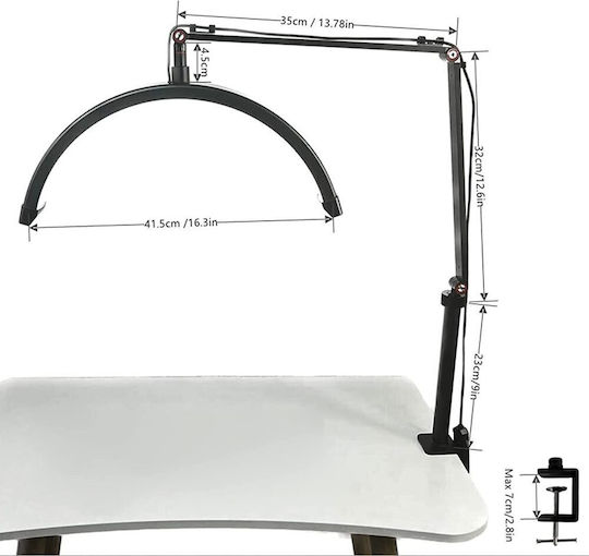 Adjustable Half Moon Salon Aesthetic Light with Clamp, 3 Lighting Modes, Black (Hd-m3x)
