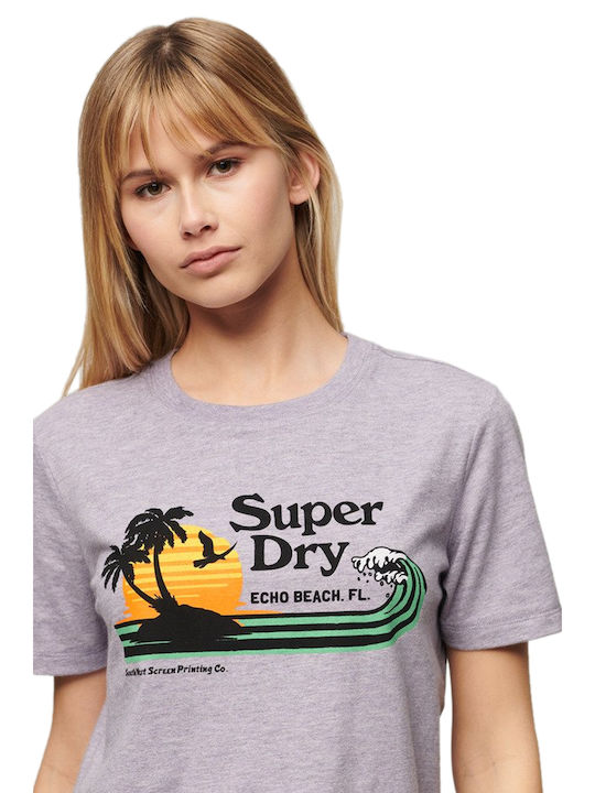 Superdry Damen Sportlich T-shirt Gestreift Lila