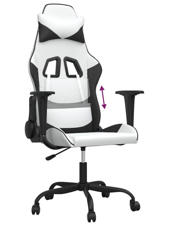 vidaXL 3143651 Καρέκλα Gaming Δερματίνης με Ρυθμιζόμενα Μπράτσα Λευκό / Μαύρο