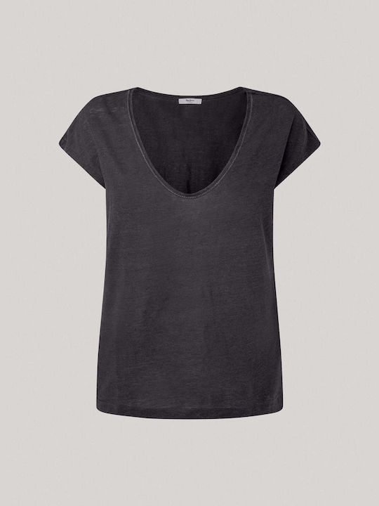 Pepe Jeans Women's Athletic T-shirt Fast Drying with V Neckline Gray