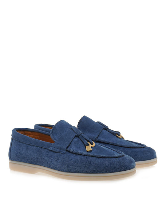 JK London Δερμάτινα Γυναικεία Loafers σε Μπλε Χρώμα