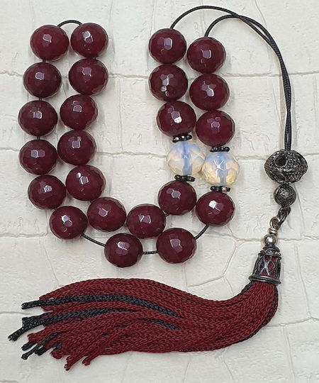 Roloi Komboloi Agate Worry Beads Burgundy 31cm