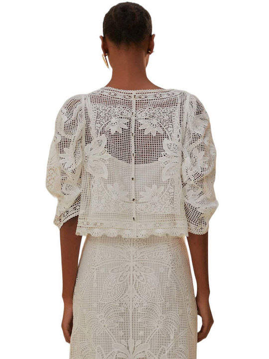 Damen Sommer Bluse Kurzärmelig Weiß