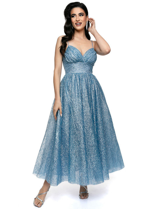RichgirlBoudoir Midi Evening Dress Slip Dress Open Back Light Blue