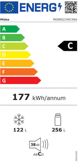 Midea Ψυγειοκαταψύκτης 378lt Total NoFrost Υ198.4xΠ59.5xΒ65.6εκ. Inox MDRB521MIC46A