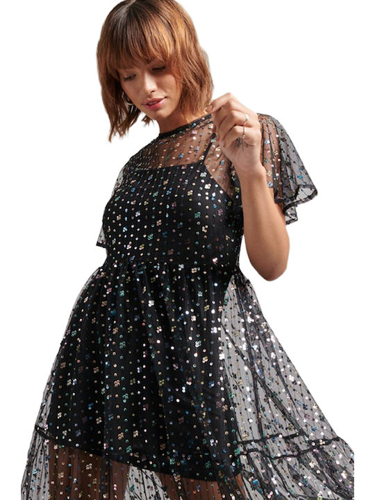 Sommer Midi Abendkleid mit Masche Schwarz