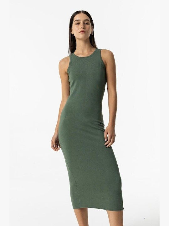 Sommer Midi Damenkleid Gestrickt mit Tränen Grün