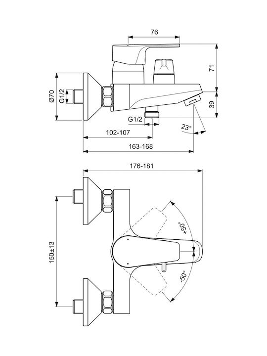 Ideal Standard Cerafine D Миксер Батерия Баня сребърен