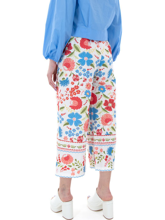 Damen Hochbund Stoff Capri Hose Blumen