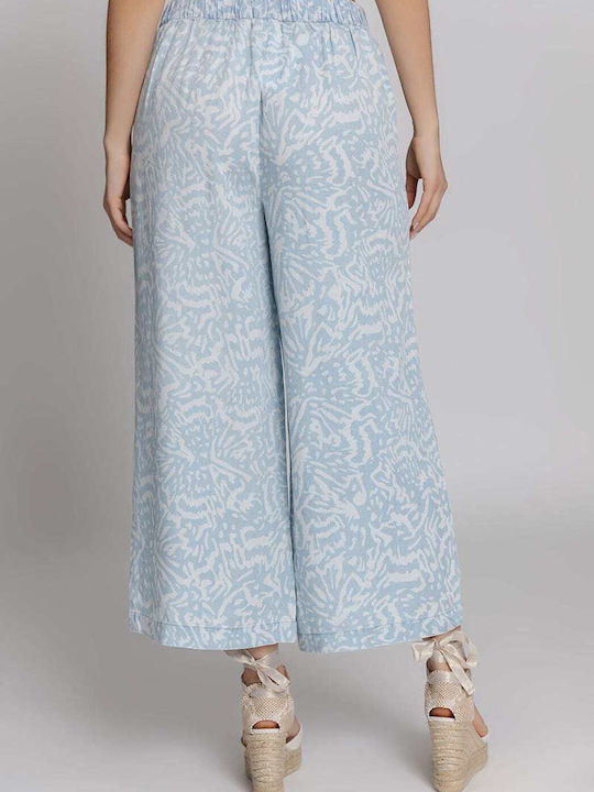 Vero Moda Γυναικεία Ψηλόμεση Υφασμάτινη Παντελόνα με Λάστιχο Γαλάζια