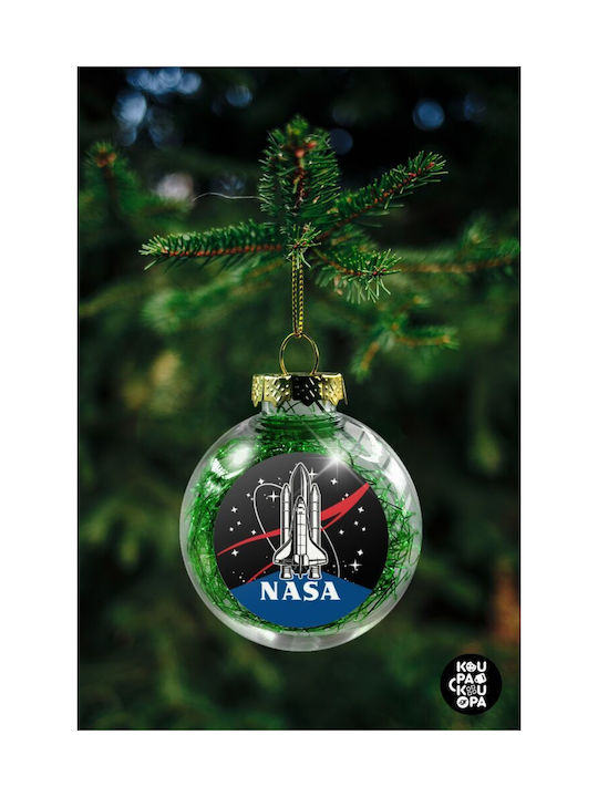 Nasa Badge Christmas Hanging Ball Ornament Plastic Transparent With Gold Dust With Beads Transparent