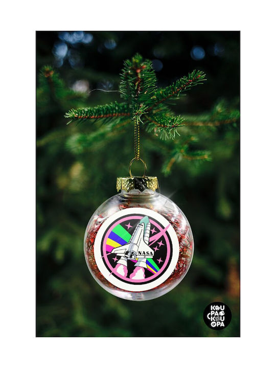 Nasa Pink Ornament de Crăciun Bilă Plastic Transparent cu Pulbere de Aur cu Paiete 8buc