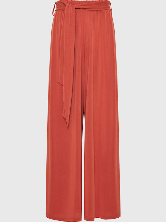 Women's Fabric Trousers with Elastic in Loose Fit Orange