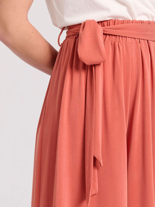 Women's Fabric Trousers with Elastic in Loose Fit Orange