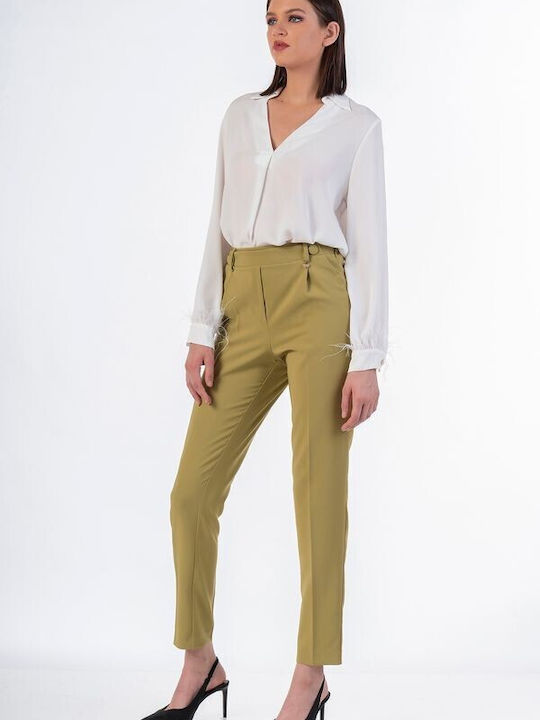 Bellino Women's Fabric Trousers in Straight Line Green