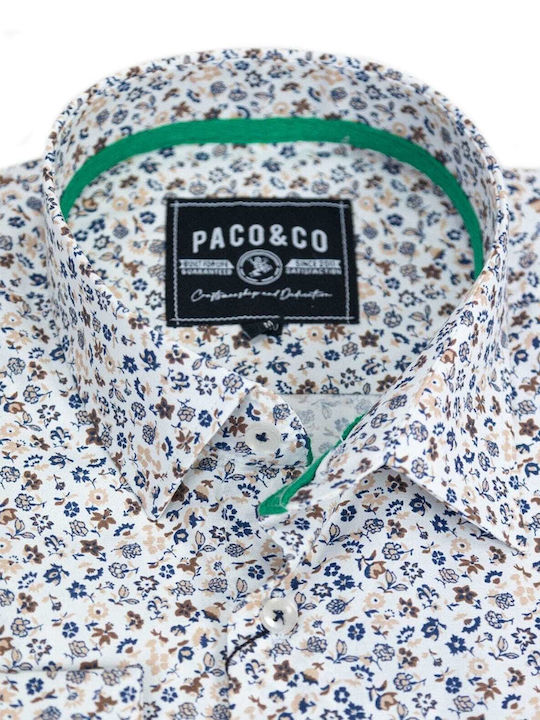 Paco & Co Men's Shirt Long Sleeve Floral White