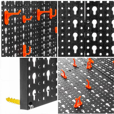 Стенна кутия за инструменти 22 куки Висящи куки за инструменти 48.4x29.8x1.3cm Черно