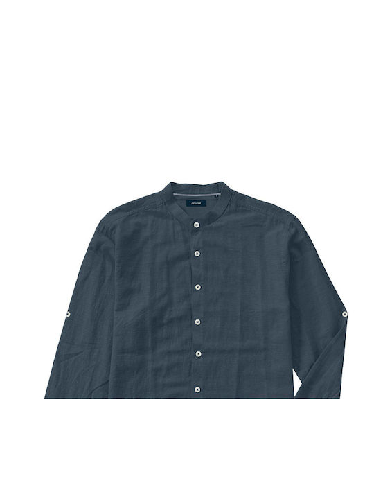 Double Men's Shirt Long Sleeve Linen D.k Blue