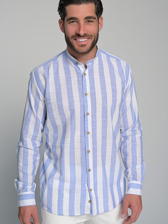 Ocean Stripe Long Sleeve Linen Striped Sky Blue Shirt