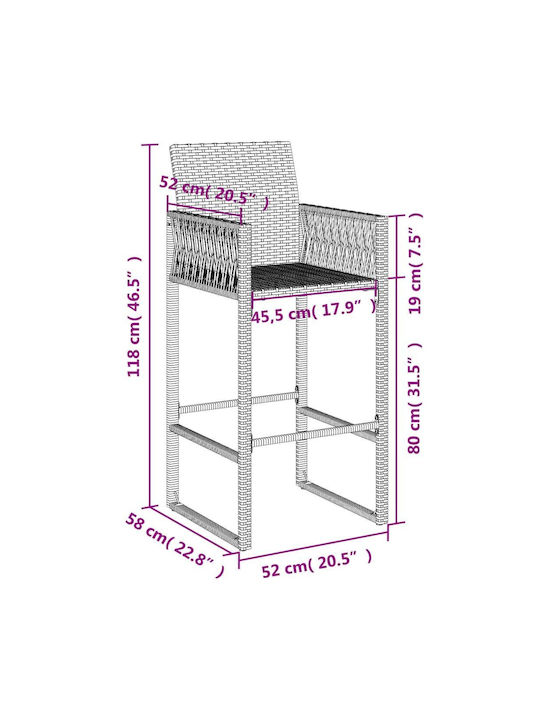 Gartenhocker Bar Außenbereich Rattan Braun 2 Stück 45,5x49x118cm