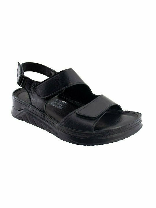 Black leather velcro leather sandals Height 3,5cm