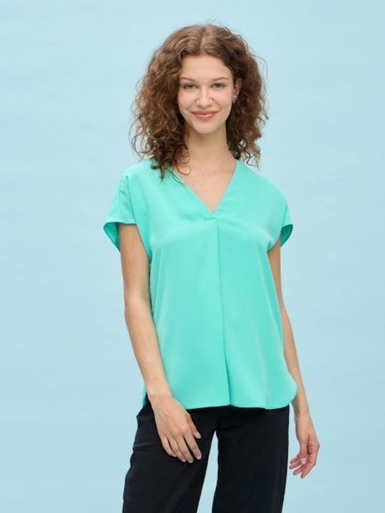 Passager Women's Blouse Short Sleeve with V Neckline Turquoise