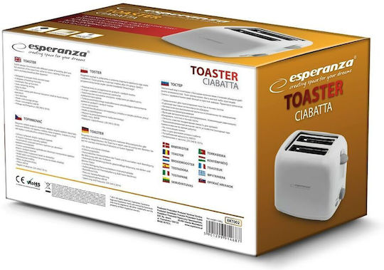 Esperanza Ciabatta Toaster 2 Slots 600W White