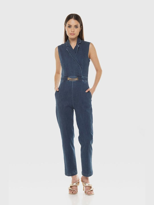 Liu Jo Women's Denim Sleeveless One-piece Suit Blue