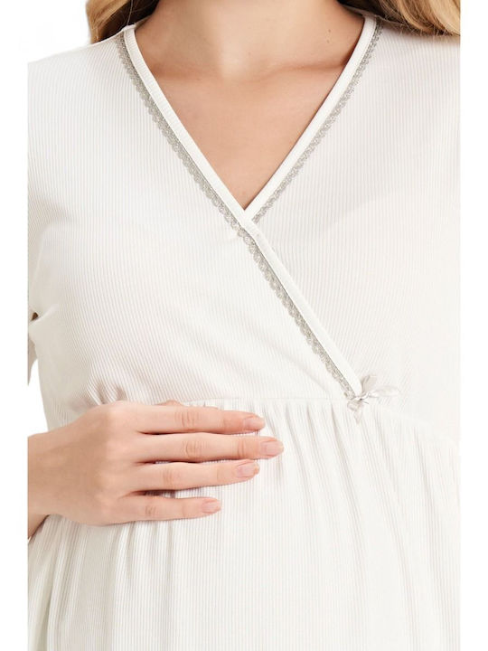 Feyza Short Robe with Pajama Relaxed Fit for Maternity Hospital & Breastfeeding Gray FZA5078