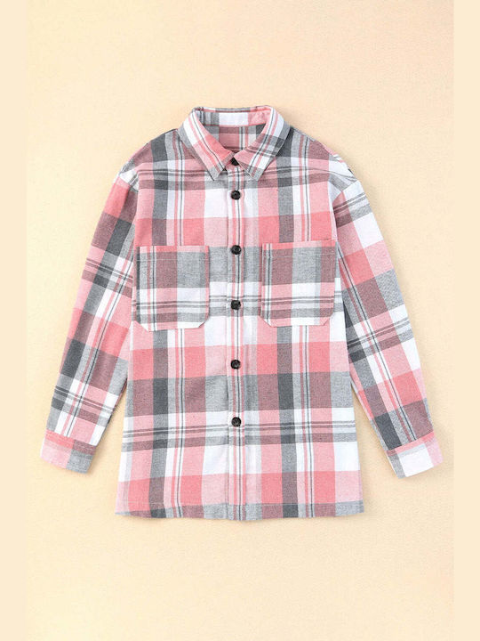 Amely Women's Checked Overshirt with Buttons Pink