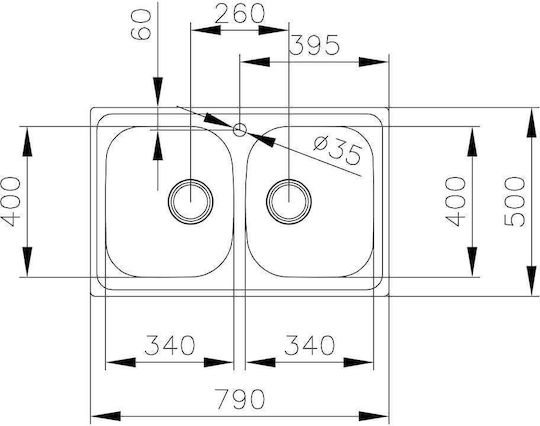 Teka Universe 80 T-XP 2B Ένθετος Νεροχύτης Inox Σατινέ Μ80xΠ50cm Ασημί