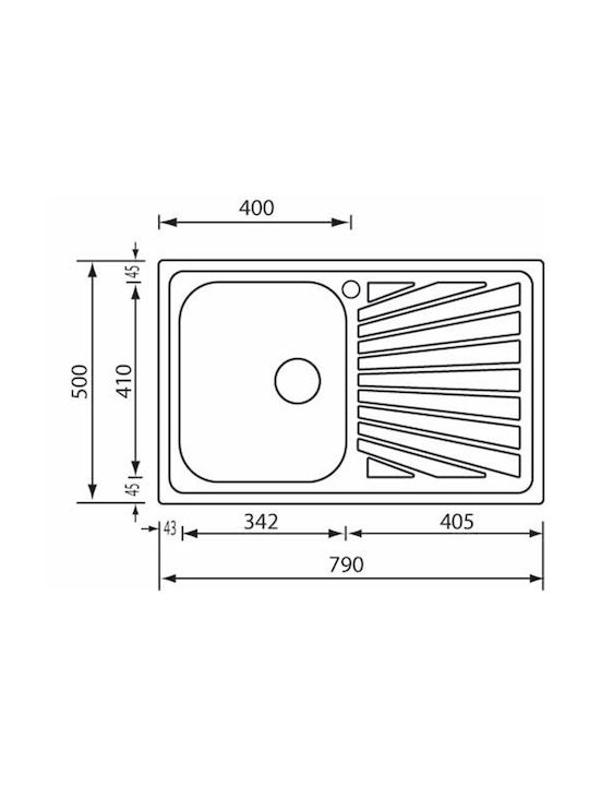 Sanitec Chiuvetă De Bucătărie Încastrabilă Dreapta Inox Finisaj Periat L79xL50cm Argintie