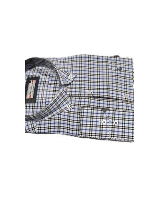 Poli Gianni Men's Shirt Long Sleeve Cotton Checked Royal