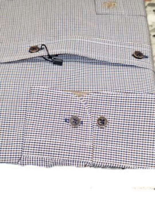 Poli Gianni Men's Shirt Long Sleeve Cotton Checked BEIGE 30662