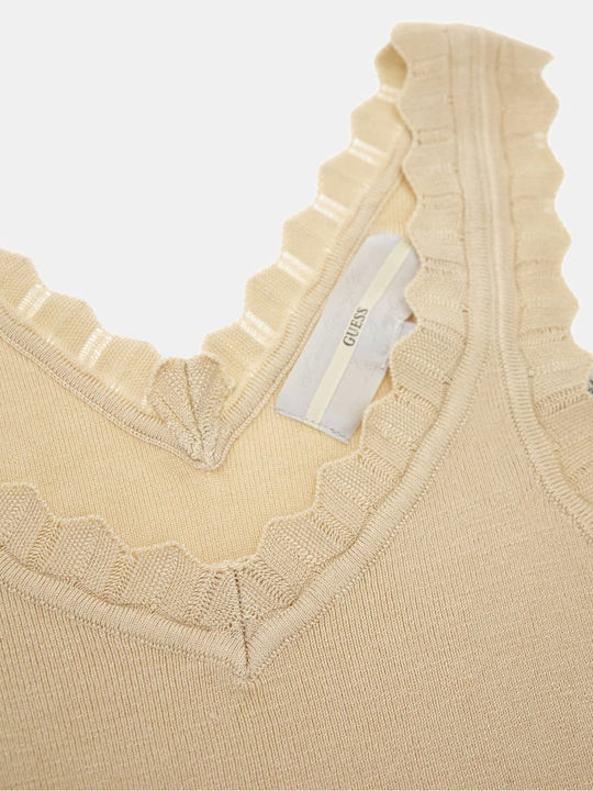Women's Blouse Sleeveless with V Neckline Beige