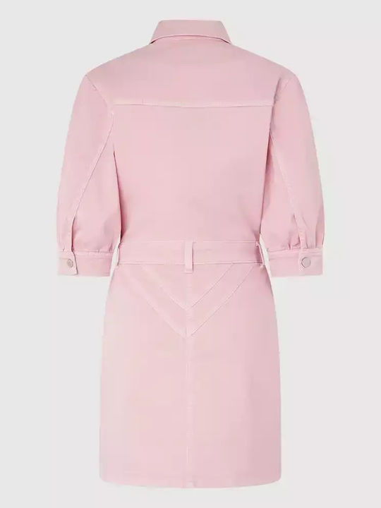 Mini Shirt Dress Denim Pink Dress