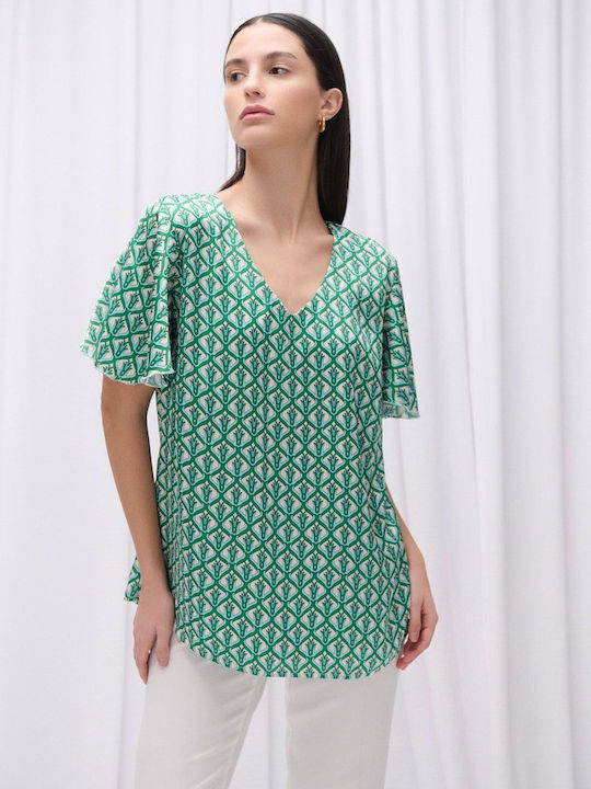 Μπλούζα Εμπριμέ Fibes Fashion Βολάν Πράσινο