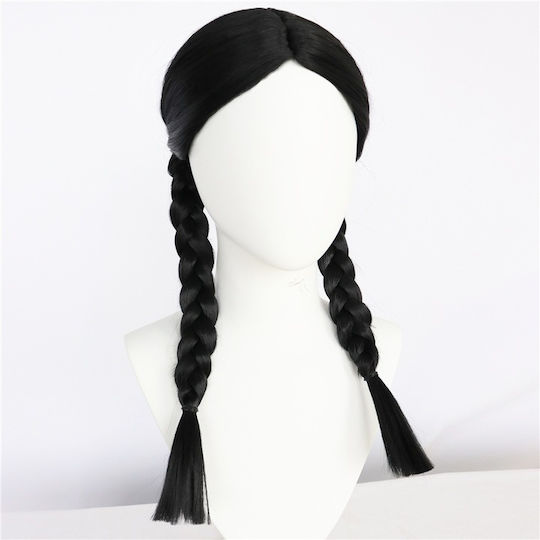 Peruca de păr sintetic pentru femei peruca Zola păr lung în împletituri Bangs negru 55 Cm