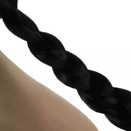 Peruca de păr sintetic pentru femei peruca Zola păr lung în împletituri Bangs negru 55 Cm