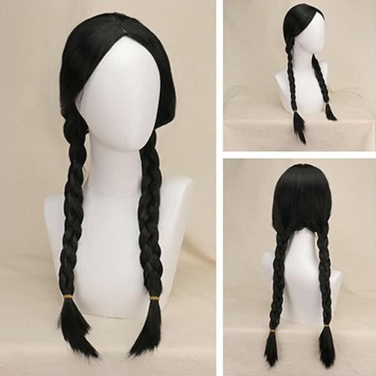 Перука от синтетична коса Zola Wednesday Addams Pattern Две плетени опашки 56 см Черно
