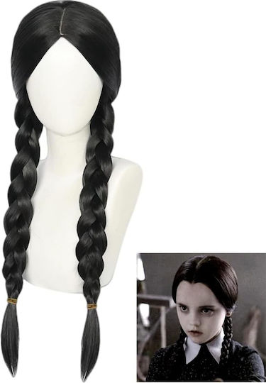 Перука от синтетична коса Zola Wednesday Addams Pattern Две плетени опашки 56 см Черно