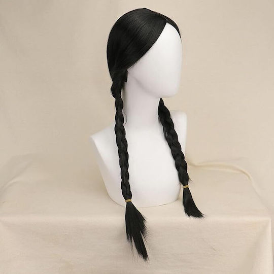Перука от синтетична коса Zola Wednesday Addams Pattern Две плетени опашки 56 см Черно