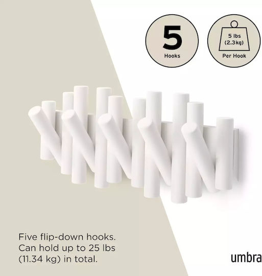 Umbra Κρεμάστρα Τοίχου Picket Ξύλινη 5 Θέσεων Λευκή 38x4.4x16.5cm