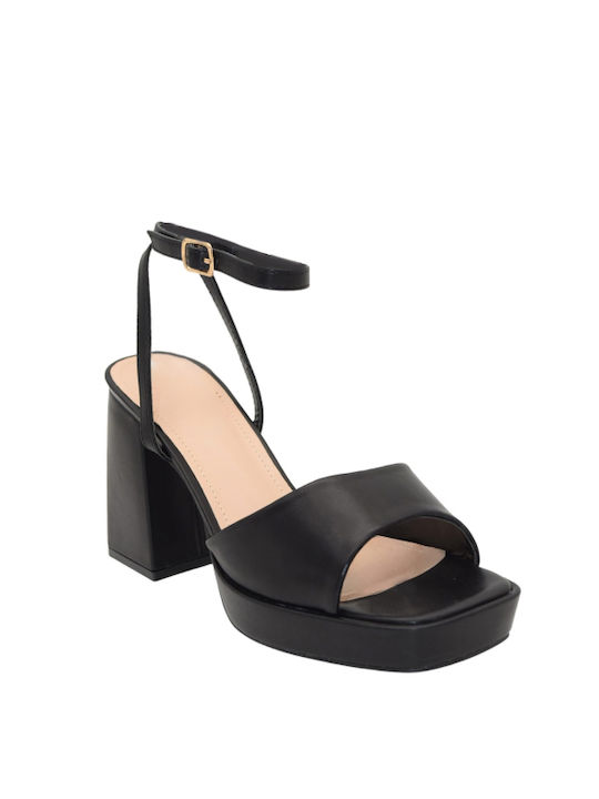 Morena Spain Platform Women's Sandals Black with Chunky High Heel