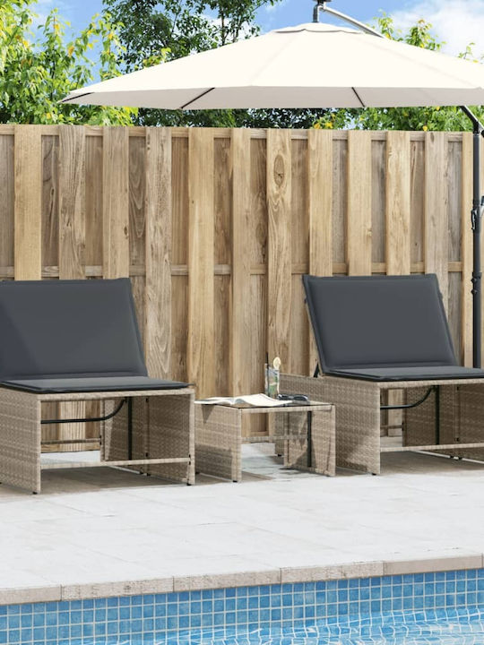 Deckchair Rattan with Cushion Gray 2pcs 70x98cm.