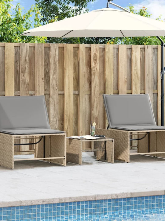 Deckchair Rattan with Cushion Beige 2pcs 70x98cm.