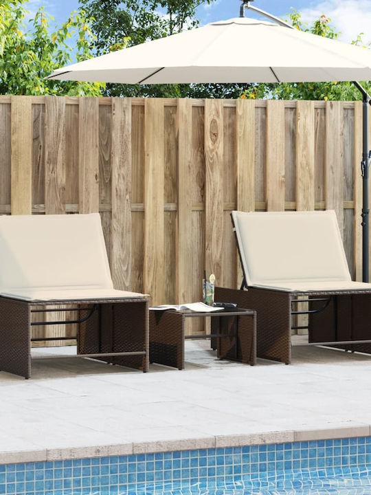 Deckchair Rattan with Cushion Brown 2pcs 70x98cm.